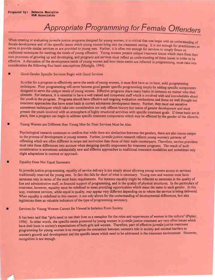 Appropriate Programming for Female Offenders